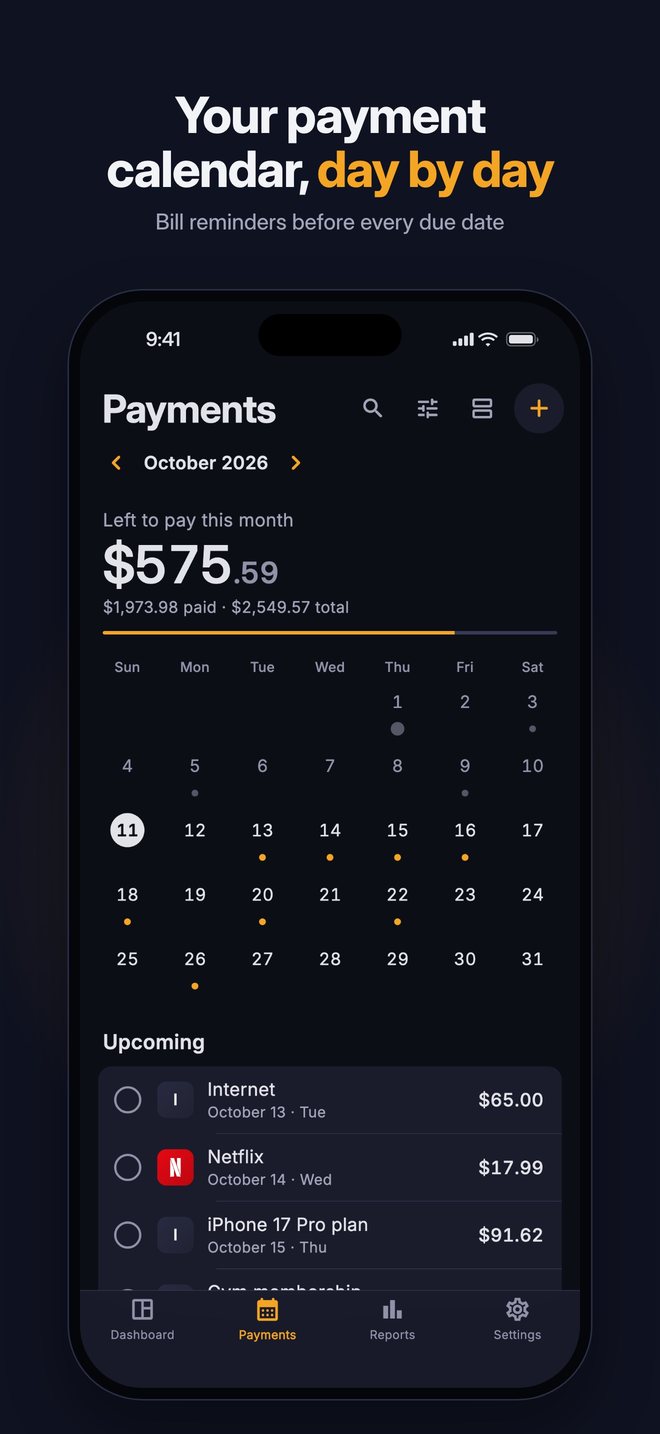 Your payment calendar, day by day